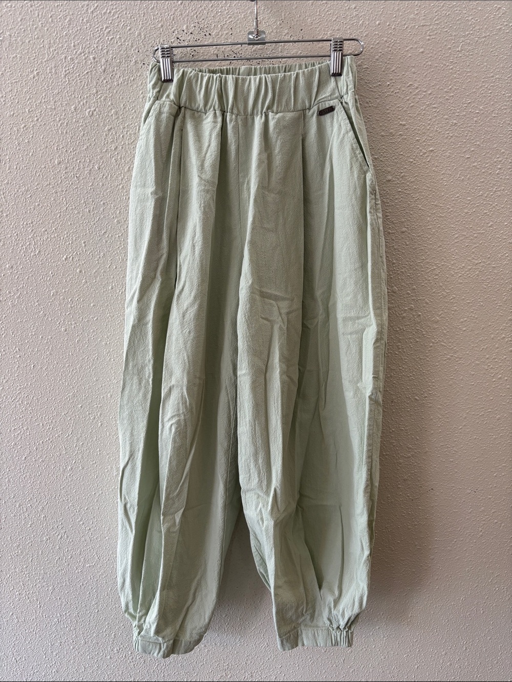 Light Sage Green Elastic Waist Harem Pants